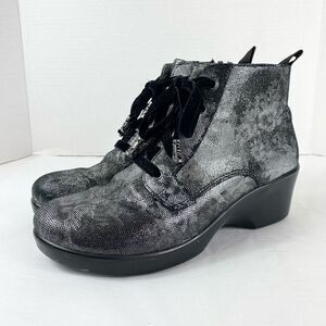 Alegria Eliza Elegance Silver Black Floral Lace Up Zip Side Booties Size 9